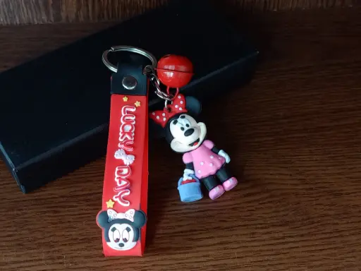 Minnie Mouse Keychain – Lucky Day Edition | Cute Red Strap + Bell | Imported